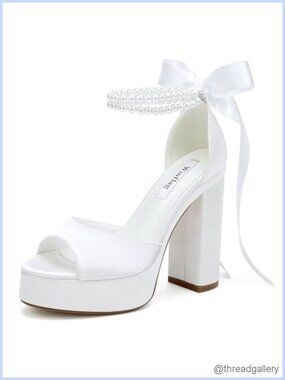 Satin Pearl Platform High Heel Bridal Sandals Ankle Strap